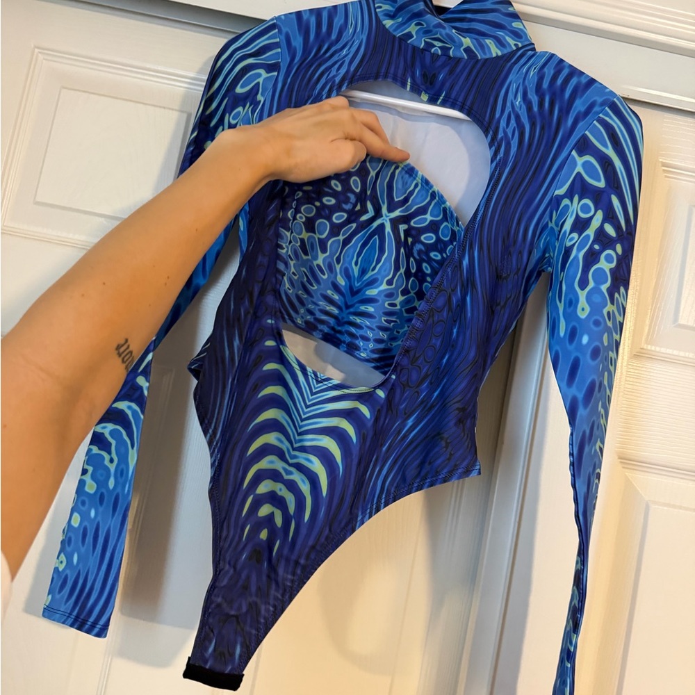 Blue Patterned Rave Bodysuit